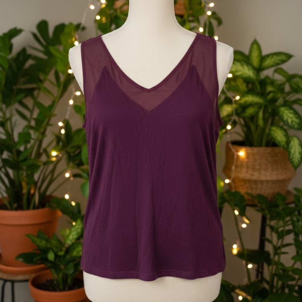 INC International Concepts Plum Wine Tank Top V-Neck Lace XL